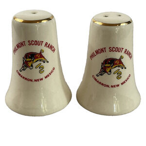 Philmont Scout Ranch Salt & Pepper Shaker Set Vtg 1960s 1970s Cimarron NM Bull